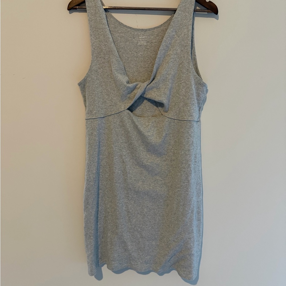 Aerie Gray Ribbed Knit Twist Dress